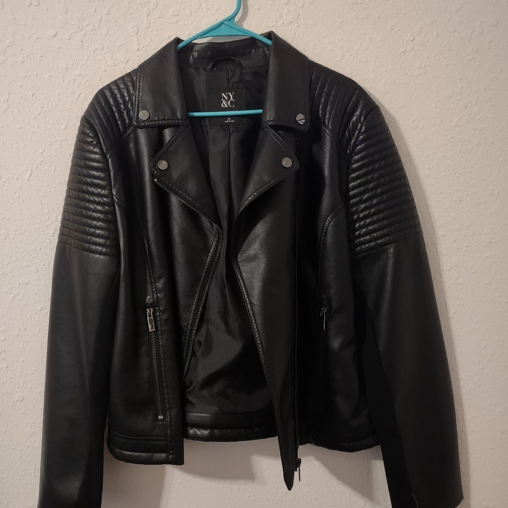 NY&C Women's Faux Leather Black Jacket Size XL